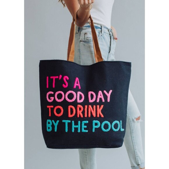 Navy Drink By The Pool Tote - Picture 1 of 7